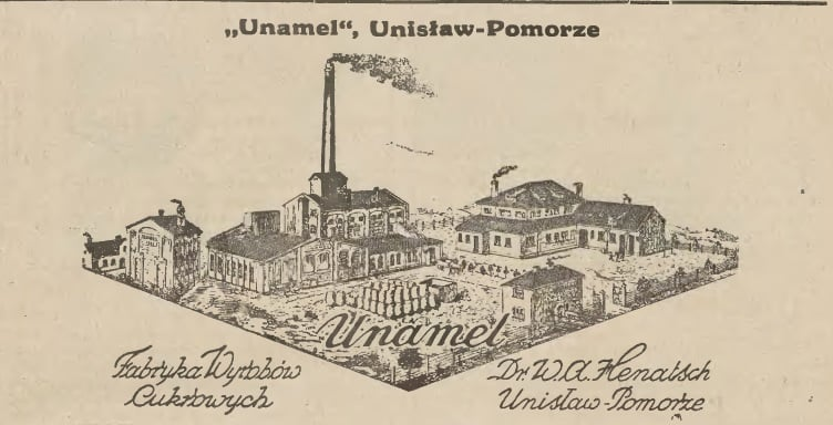 Archiwalna ilustracja zakładu Unamel w Unisławiu